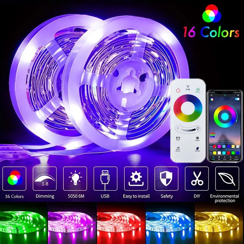 

RGB LED Strip Lights APP Control 5050 RGB DIY Backlight TV Light Belt Flexible Cabinet Light For Festival Party Game Room Decor