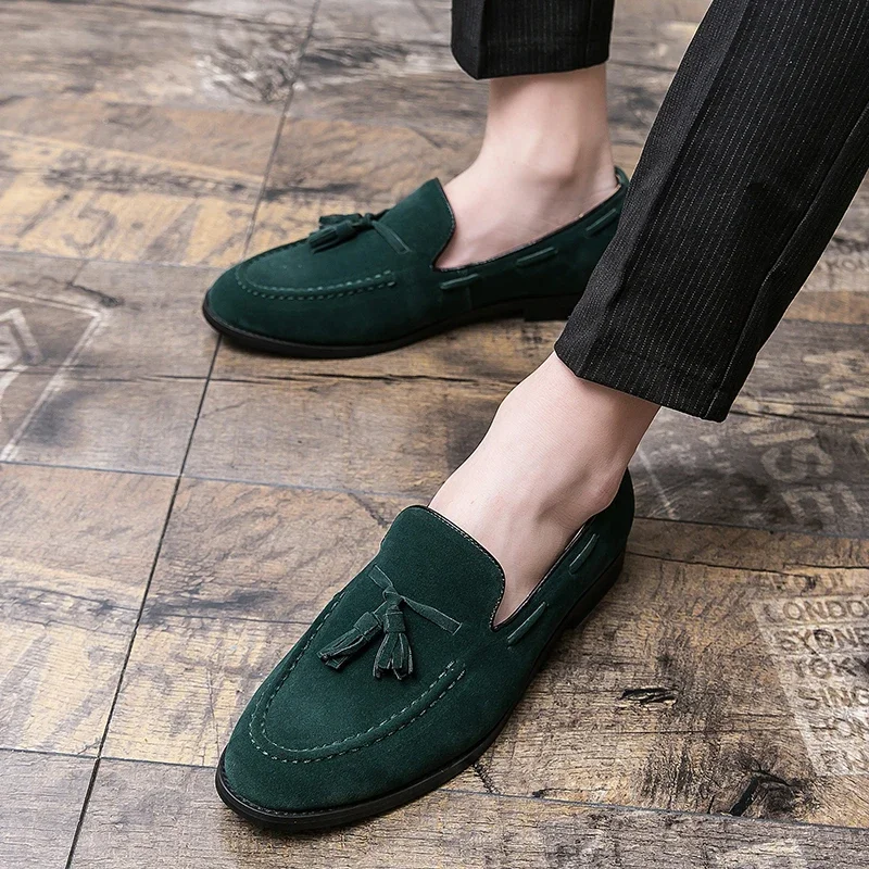 Fashion Loafers Men Shoes Tassels Wedding Party Daily Retro Round Toe Tassel Faux Suede Solid Color Dress Shoes Size 38-48