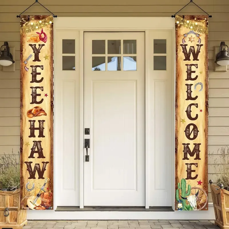 Wild West Cowboy Party Porch Banner Yee Haw Welcome Western Cowboy Hanging Sign for Birthday Baby Shower Party