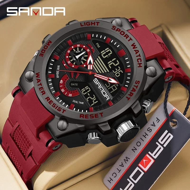 Sanda Men\'s Digital Fashion Waterproof Outdoor Sports Multifunctional Electronic Watch SD3302-12