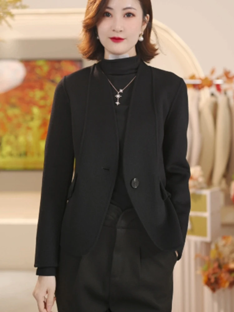 Ele V-Ne Long Sve سترة صوفية مكافحة الشيخوخة أوائل الخريف ملابس خارجية غير رسمية Faion المرأة قسط Quali #2