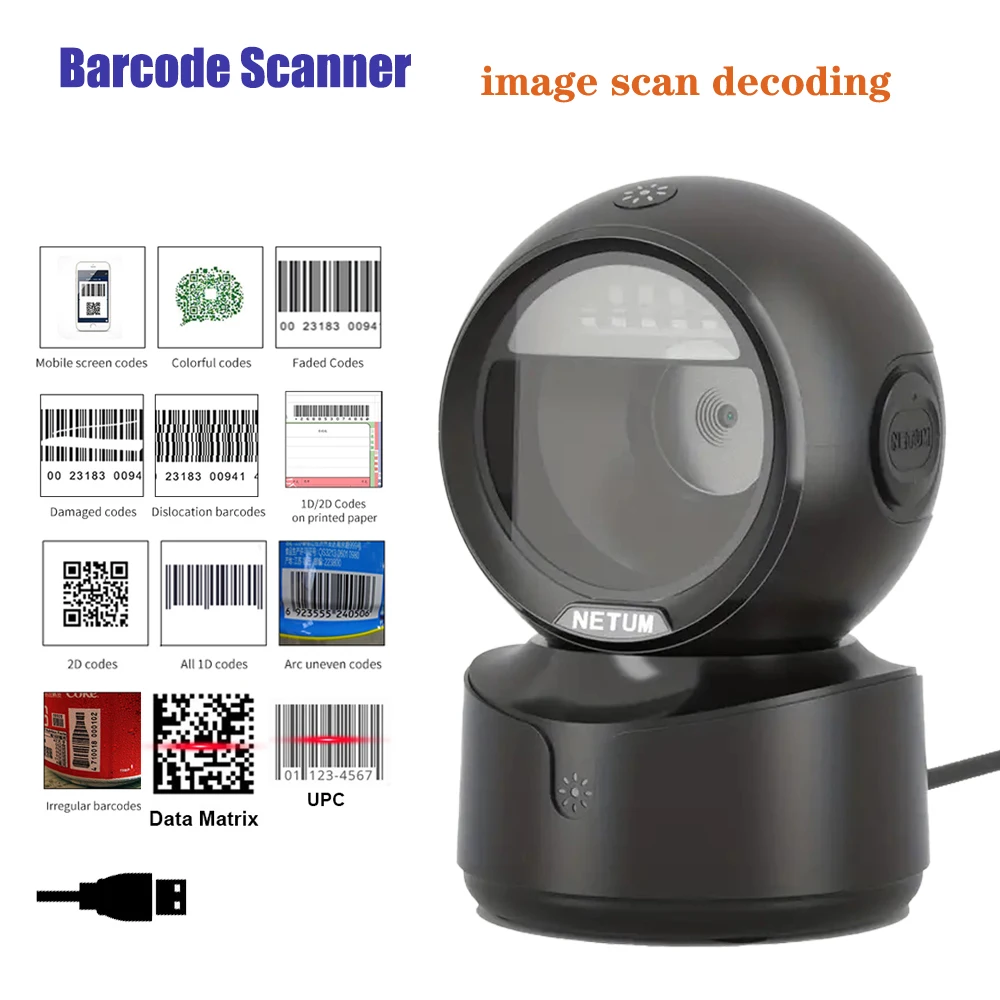 

2D Desktop Barcode NETUM NT-A5 Scanner Omnidirectional Hands-Free Wired USB Big Bar code Reader 1D QR Screen Barcodes Scanning