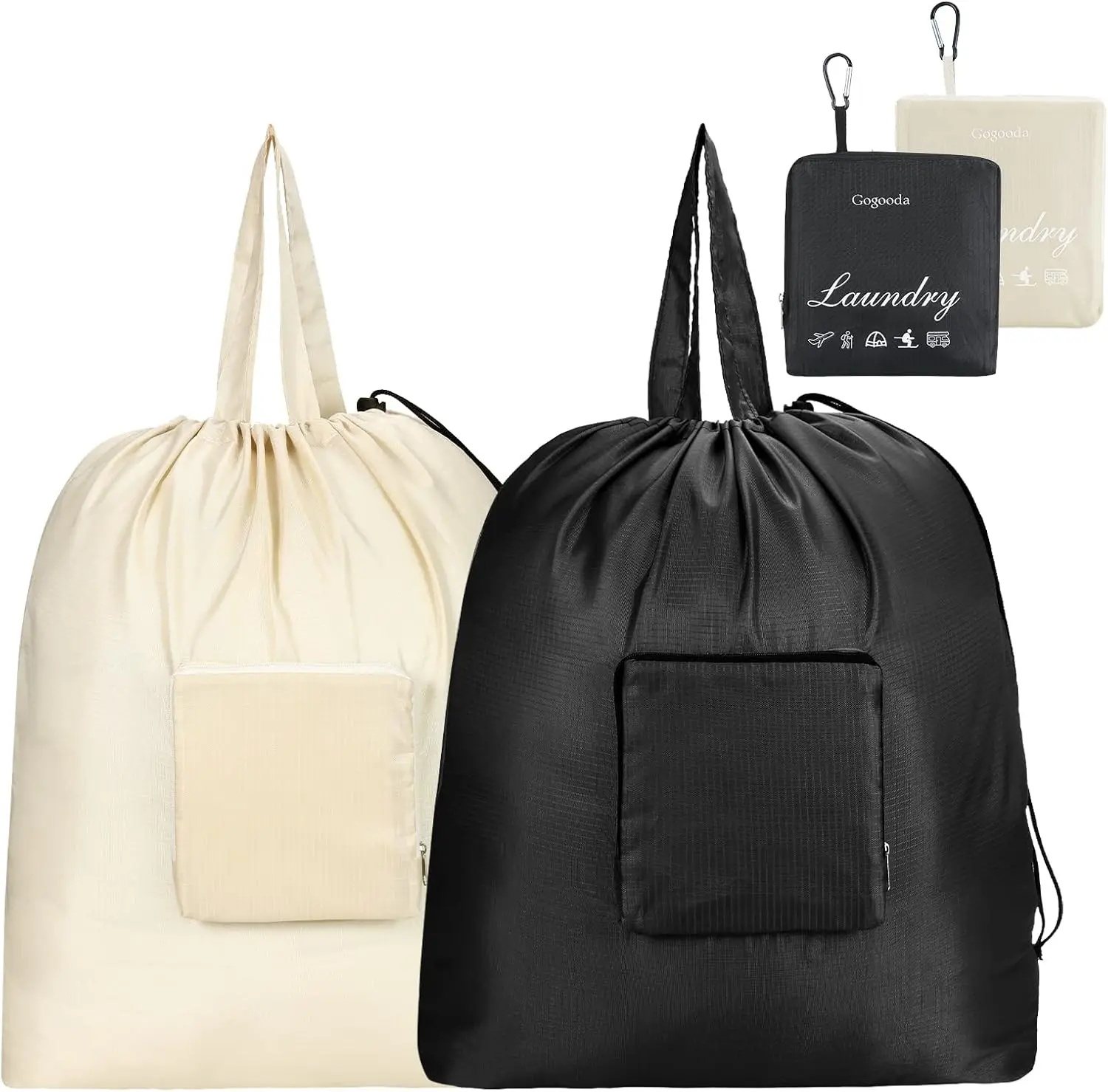 

Travel Laundry Bags with Drawstring Closure XL Large Foldable Dirty Clothes bags with Handle Heavy Duty and Washable for