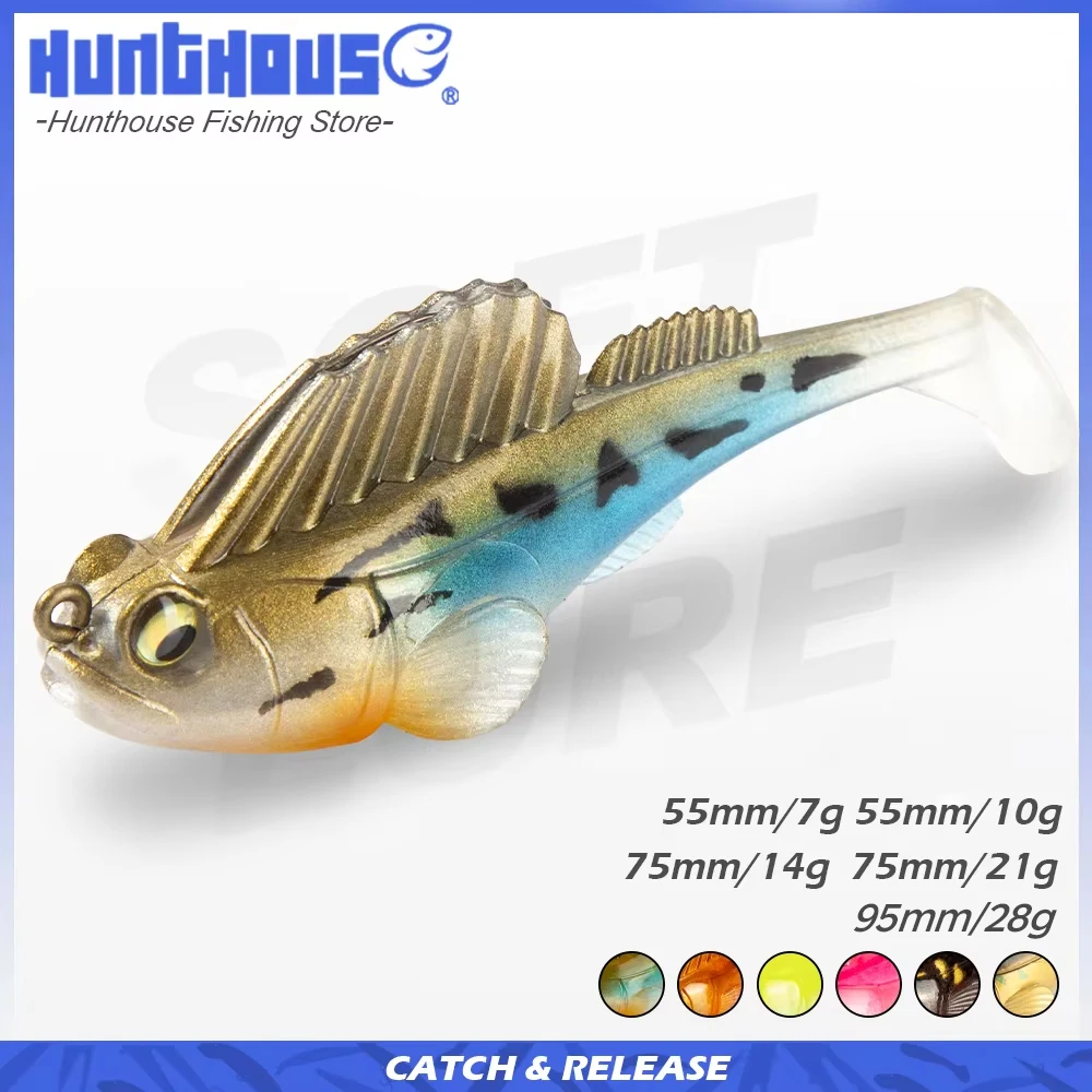 Hunthouse-señuelo de pesca recubierto con plantilla de cebo blando que se hunde toda el agua, 55mm/75mm/95mm, Swimbaits para trucha, Lucio, lubina, sábalo, aparejos de perca