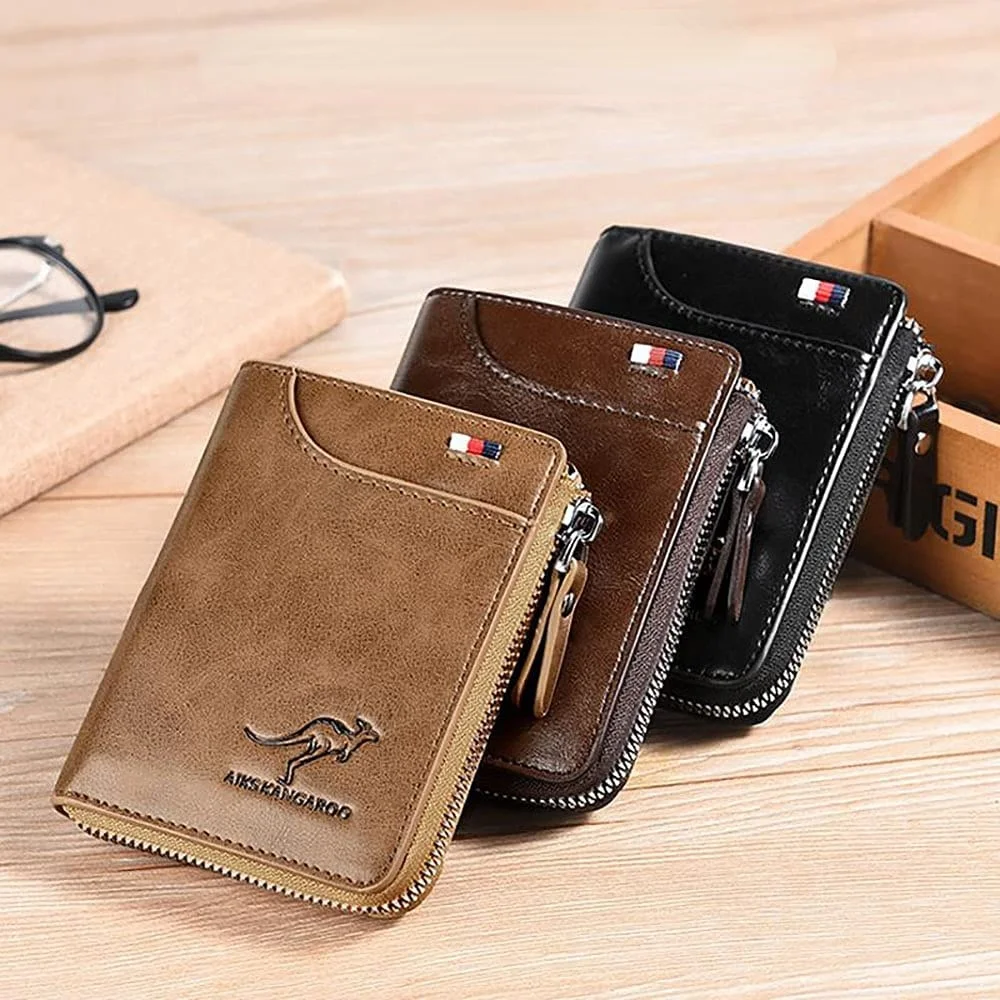 

Blocking Vintage Business Kangaroo Credit Card Holder Case Anti-Theft Clutch Short Men's Leather Wallet Large Capacity Purses