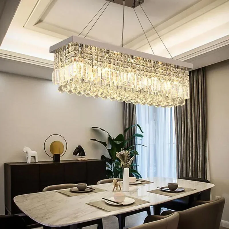 

LED Modern Rectangular Crystal Chandelier Light Fixture Lamp Hanging Lamp for Living Room Dining Room Restaurant Decoration