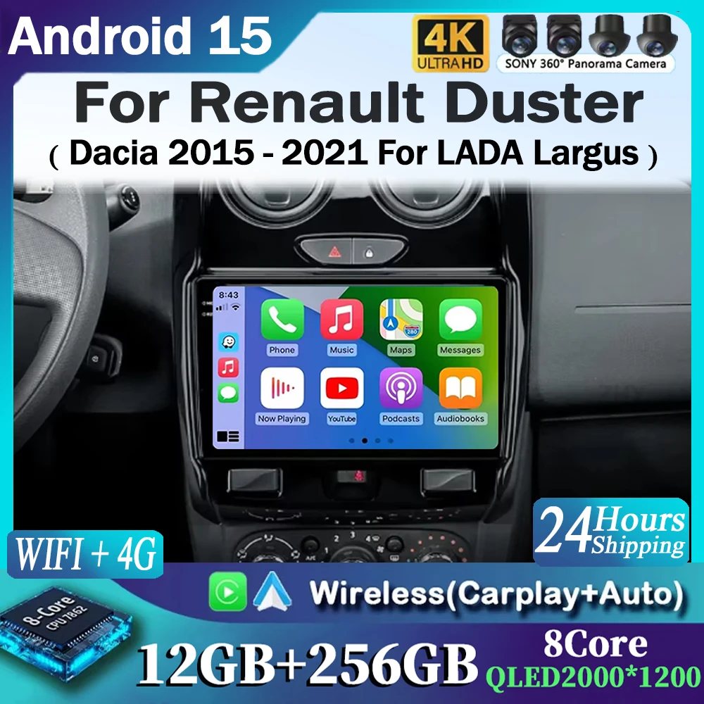 

For Renault Duster Dacia Duster 2015 - 2021 For LADA Largus 2021 Android 15 12+256GB Car Radio Carplay Auto Multimedia Stereo 4G