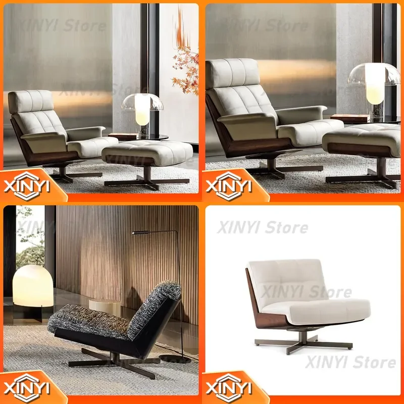 Single Sofa Chair for Lunch Break Small Apartment Lazy Living Room Recliner for High-End Villa Designer Leisure Chair Genuine