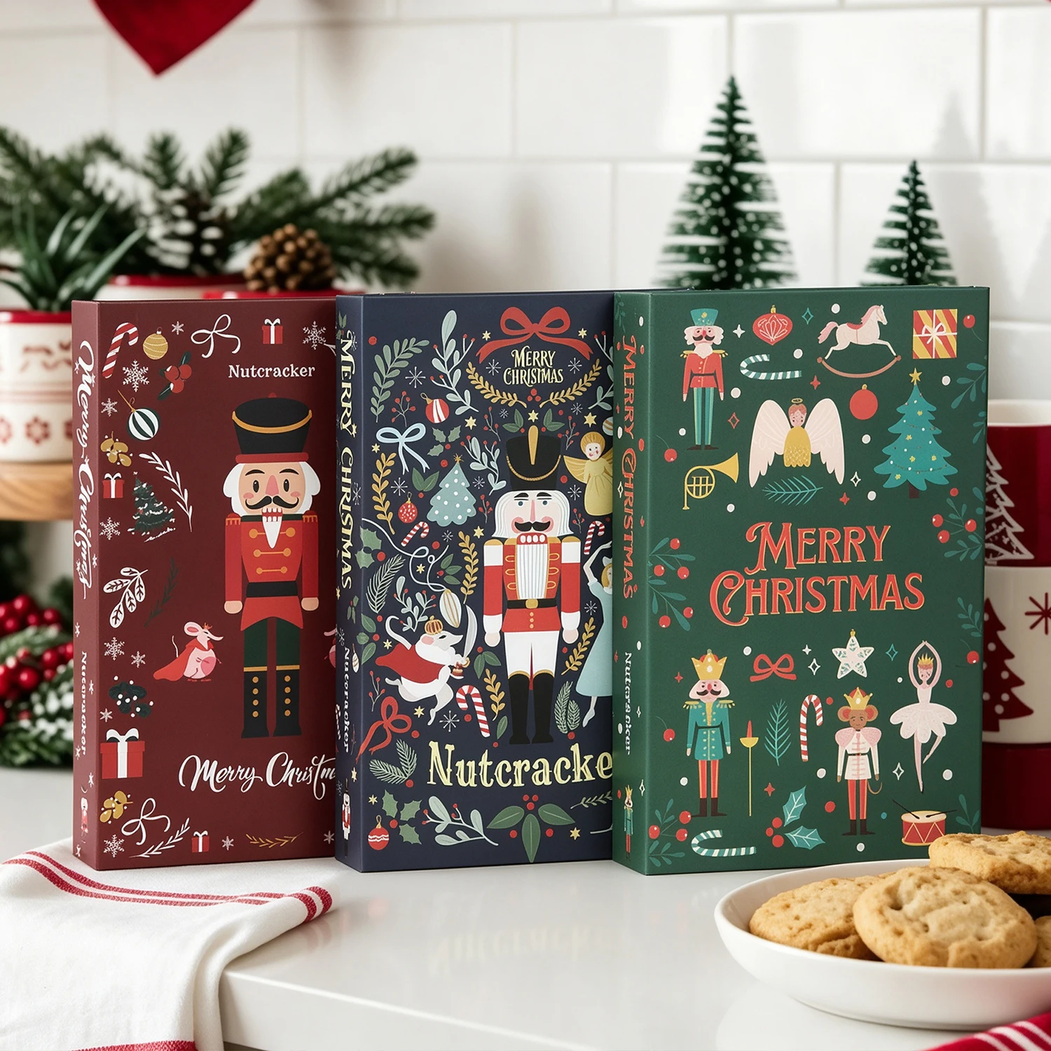 3/6 Pcs Christmas Nutcracker Foldable Home Decoration Fake Book Fashion Living Room Coffee Table Interior Item Modern Book Decor