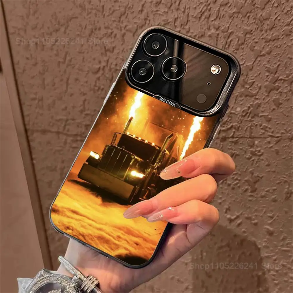 Cool Art Heavy Truck Cars voor iPhone 15,14,13,11,SE,XS,MAX,12,16,17,Mini,Pro,zwart mat siliconen beschermhoes