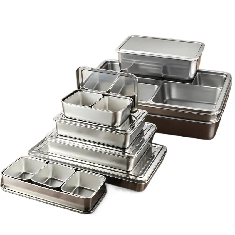 Eight-grid Seasoning Stainless Steel Sub-Seasoning with Lid Kitchen Commercial Rectangular Multi-grid Cooking Box