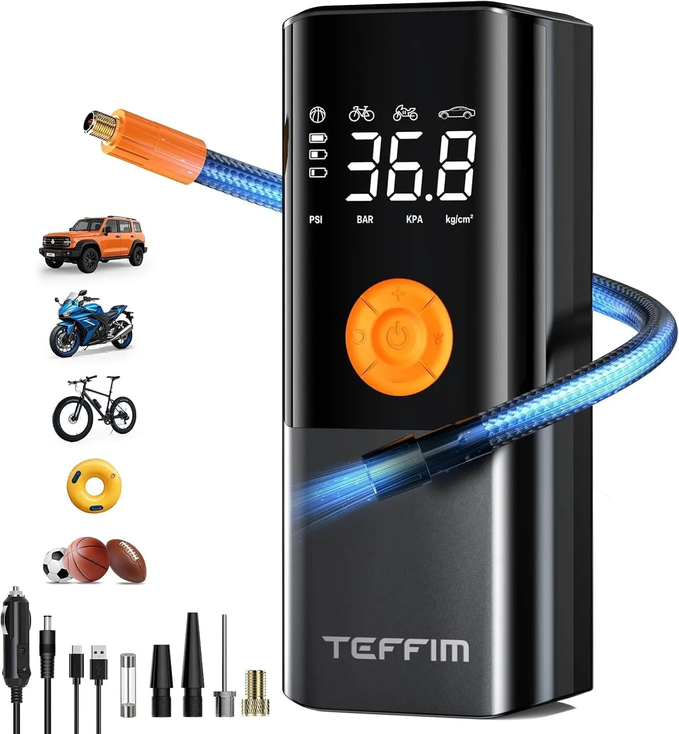 

Tire Inflator Portable Air Compressor, Air Pump for Car Tires with LED Light, Cordless Tire Pump with Pressure Gauge,Tire
