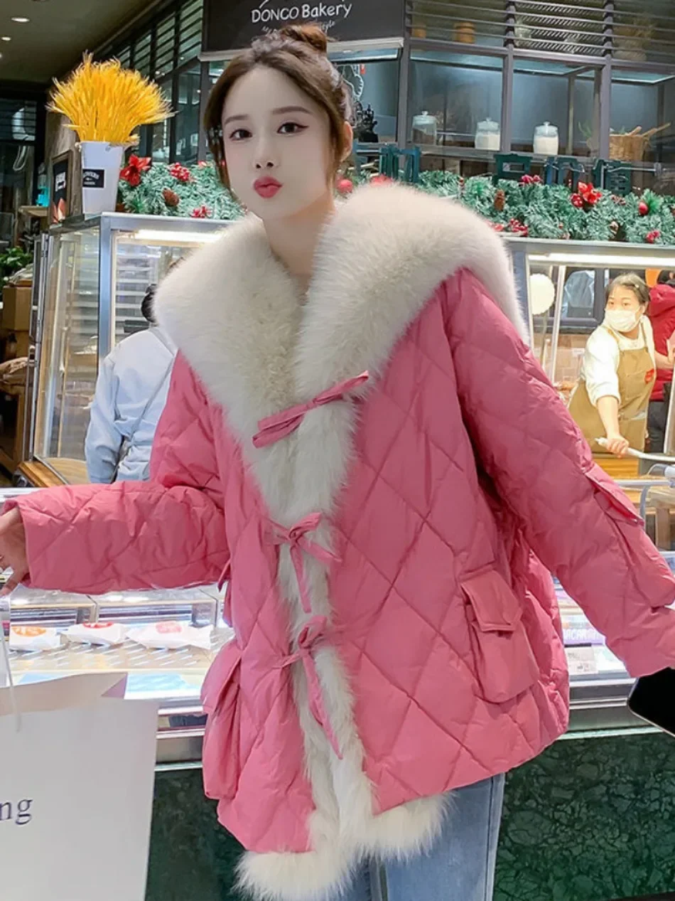 

Осень-зима, новая куртка с длинным рукавом для женщин, парки средней длины с имитацией лисьего волоса, повседневные свободные пальто из искусственного меха, элегантная мода