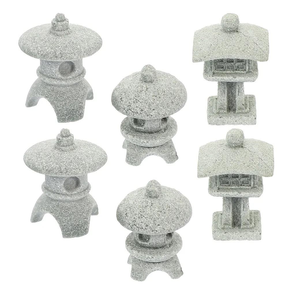 6Pcs Lantern Stone Statue Sandstone Pavilion Decoration Indoor Outdoor Zen Garden Bonsai Decor Miniature Pagoda Landscape