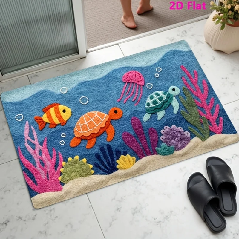 Cute Under the Sea Ocean Mermaid Bathroom Mat Rug for Kids Nursery Bath Mat Waterproof Washable Beach Decor