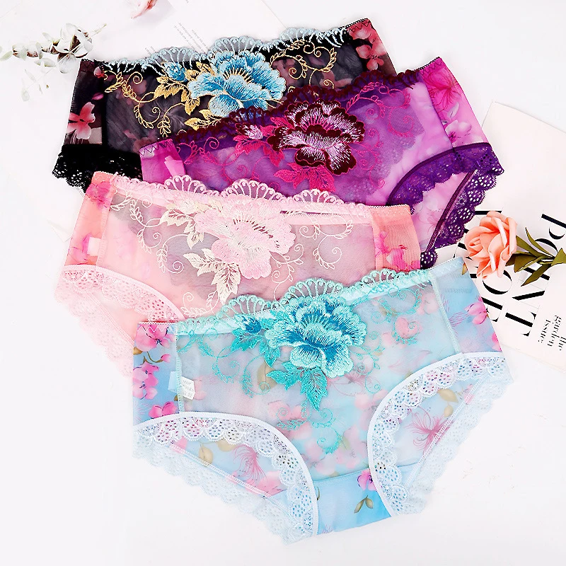 New 7 Pcs Women\'s Panties Sexy Lace Panties Lingerie Breathable High quality Transparent Briefs Elasticity Plus size40-90KG