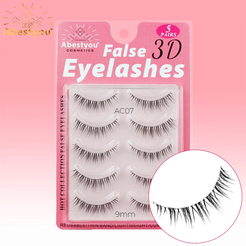 

Abestyou 5pair 3d Short 7-10mm Invisible Band Stripe Lighter False Eyelash Cat Eye Mink Lashes Extension Asian Makeup Wholesale