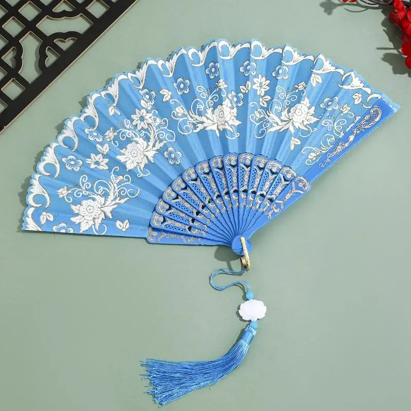 1pc Handmade Burned Flower Folding Fan Chinese Vintage Style Decorative Fan for Women Dance Cheongsam Traditional Accessory