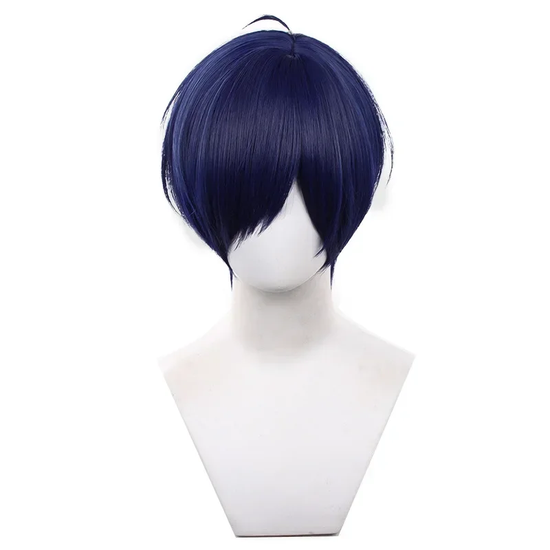 Persona 3 Anime Character Wig: Aki Shinmuraji - Blue Sleek Short Synthetic Fiber Wig