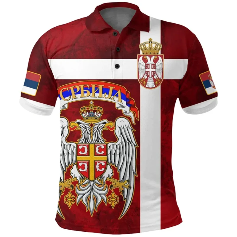 Fashion Serbia Flag 3d Printed Polo Shirt Men Summer Casual Short Sleeved Sports Tees Lapel Oversized Shirts Street Tops T-shirt