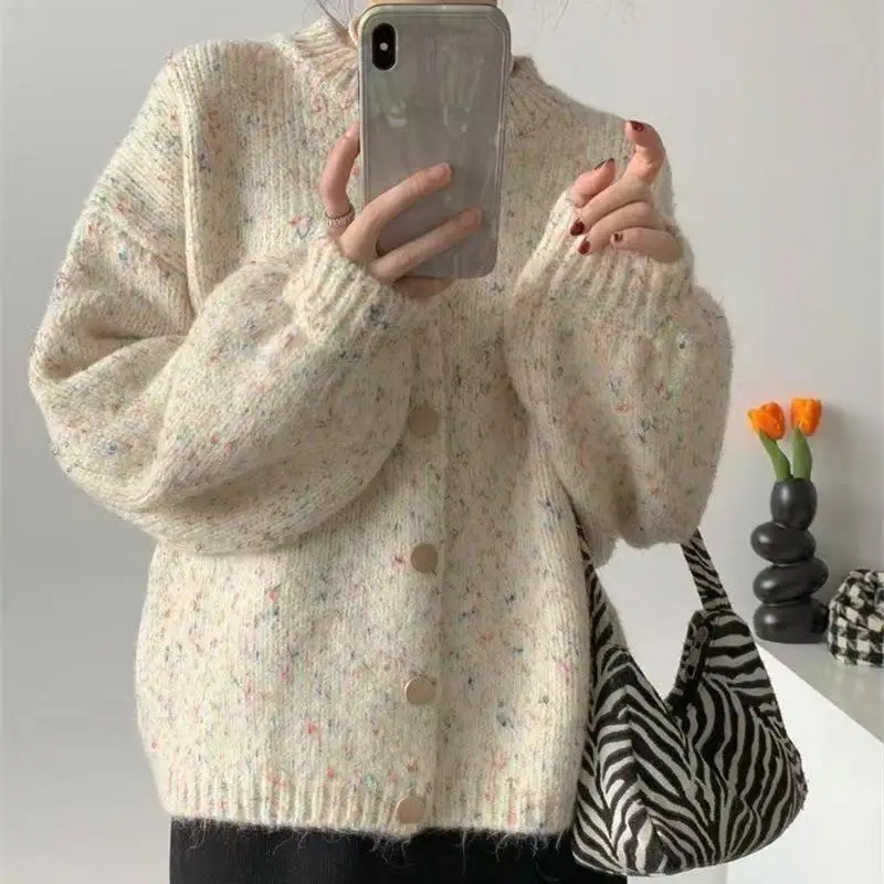 

Милый красочный свитер в горошек для девочек, вязаный кардиган, пуловер, женский вязаный топ в корейском стиле, мягкий женский вязаный топ на весну, осень и зиму