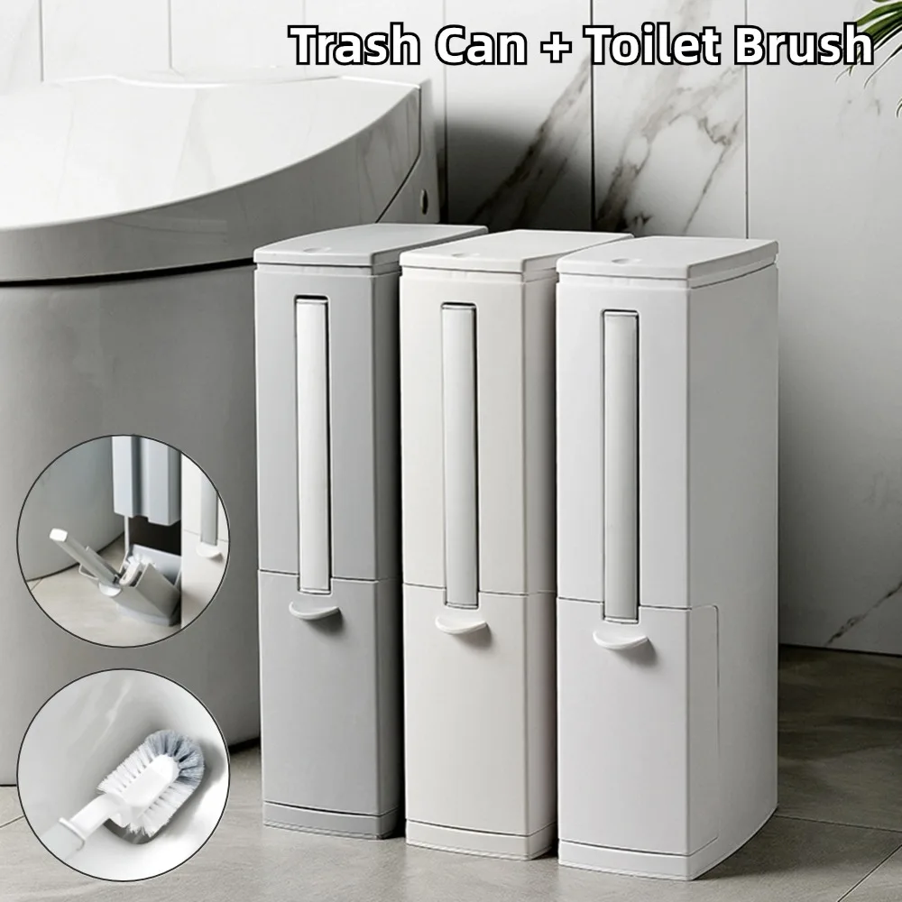 Integrated Trash Can Toilet Brush Set Rectangular Bathroom Toilet Cleaning Brush Waste Bin with Lid Garbage Bin Paper Basket