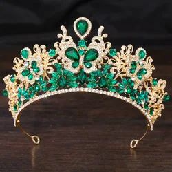 KMVEXO Baroque Big Crystal Butterfly Bridal Tiaras Crowns Headpiece Rhinestone Pageant Diadem Wedding Hair Dress Accessories