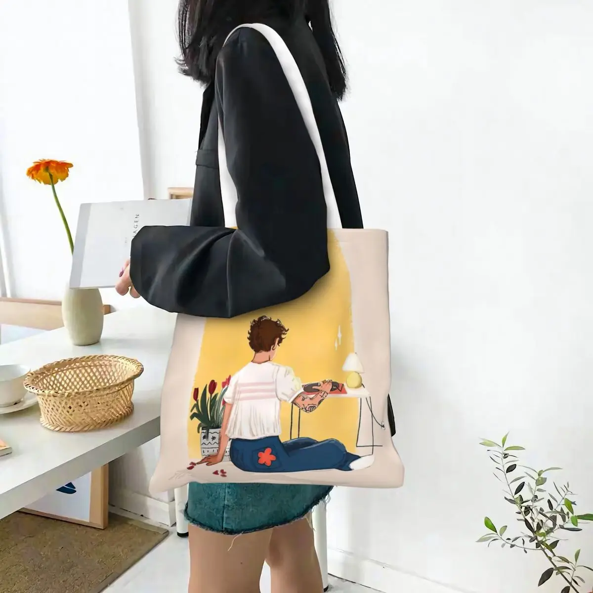 Harrry House Styles' Yellow Tote Bags Women Handbag Foldable College Shoulder Bag Reusable Shopping Bag