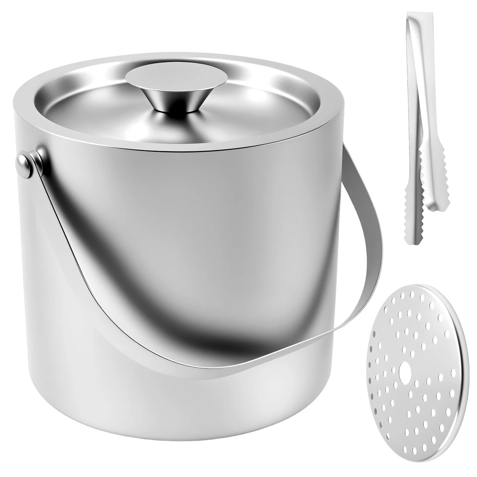 

Ведро для льда с ручкой, 3 л, изолированный контейнер для льда с двойными стенками, контейнер для кубиков глазури из нержавеющей стали с ситечком с зажимом