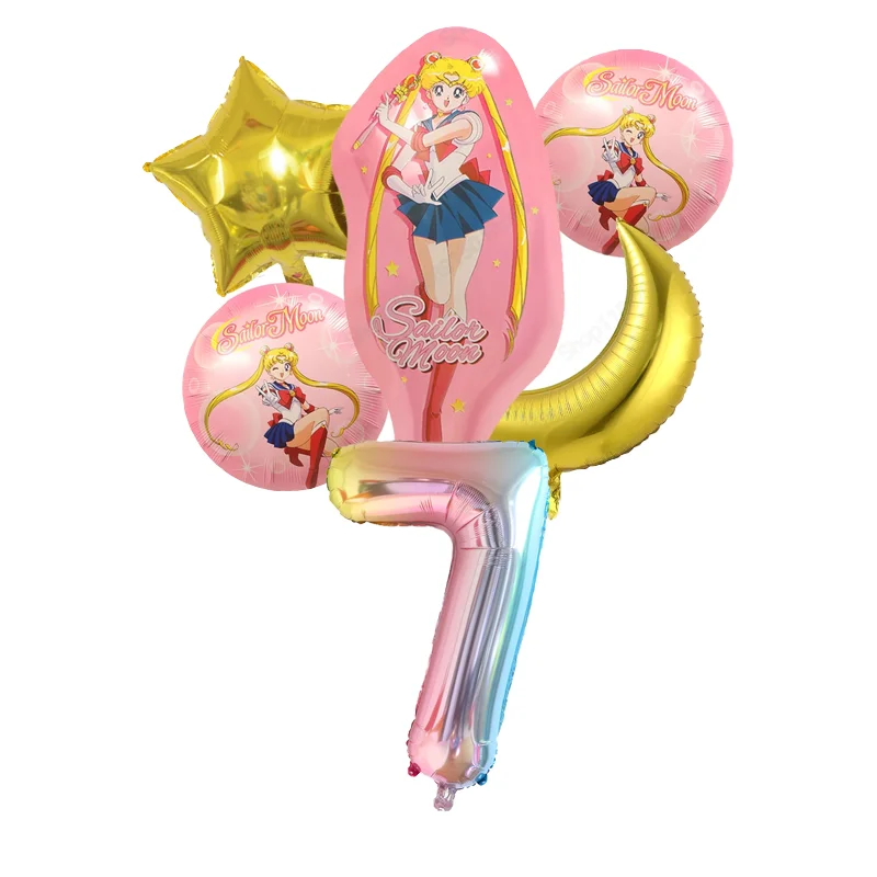 Globos con números de Sailor Moon, decoración de cumpleaños, Tsukino Usag, ACCESORIOS FOTOGRÁFICOS para fiesta de Baby Shower
