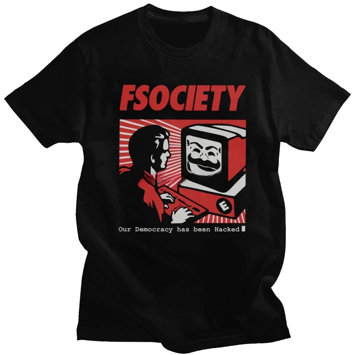 Vintage Funny Mr Robot T Shirt Men 100% Cotton FSociety T-shirt Short-Sleeve F Society Hacker Tee Tops Geek Tshirt Clothing Gift