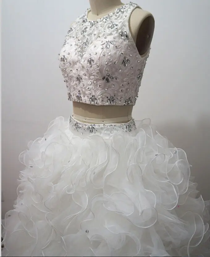 Customized Two Piece Ball Gown Quinceanera Dress 15 Fashion Crystal Beading Spaghetti Strap Sleeveless Formal Ruffles