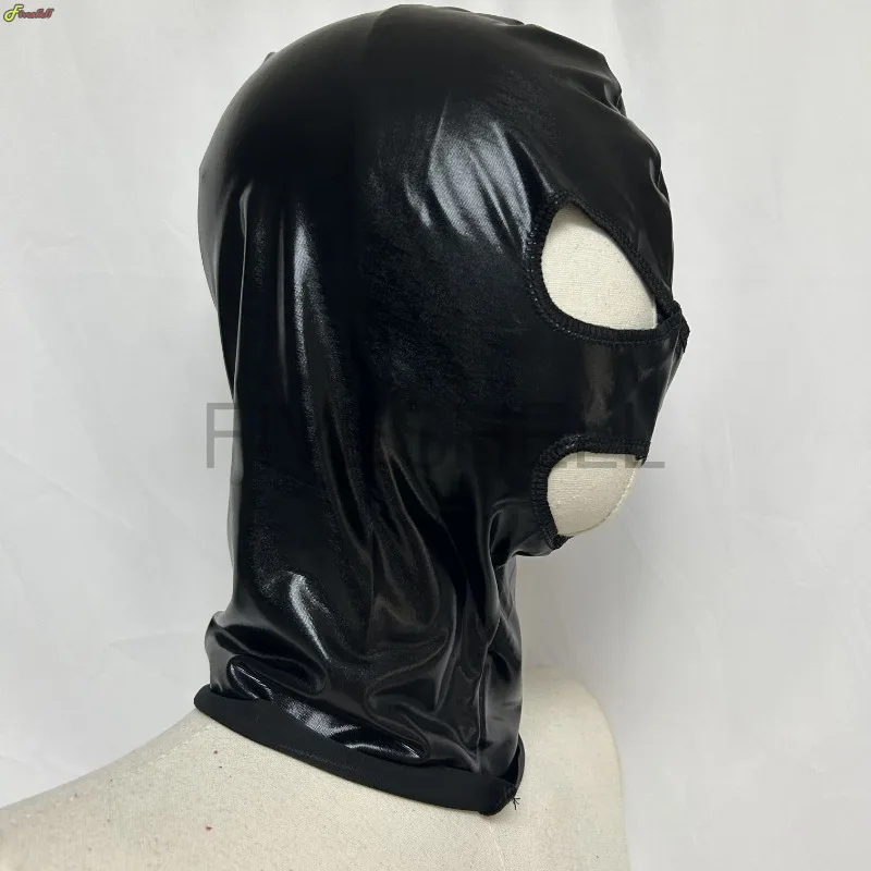 Cosplay Wetlook Hood Head Latex Mask Pirate Headgear Black Leather Head 3 Holes Cover Face Mask For CS Game Halloween Carnival