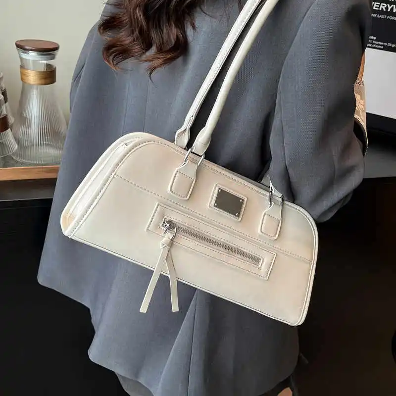 

Кожаная простая дорожная сумка на молнии, однотонная женская сумка на плечо большой вместимости, корейская повседневная модная женская сумка