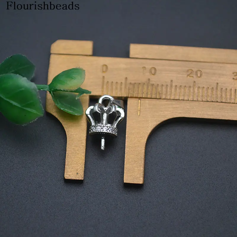 20pc Good Quality Crown Shape Pin Style Metal Bead Caps Bail fit Hole Pearl Stone Pendant Making Jewelry Accessories