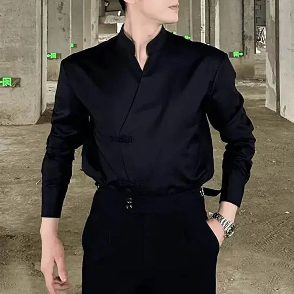 

Осенняя новая мужская однотонная рубашка с длинными рукавами в американском стиле ретро, модные тенденции, свободные повседневные нишевые мужские топы High Street, 2025 г.