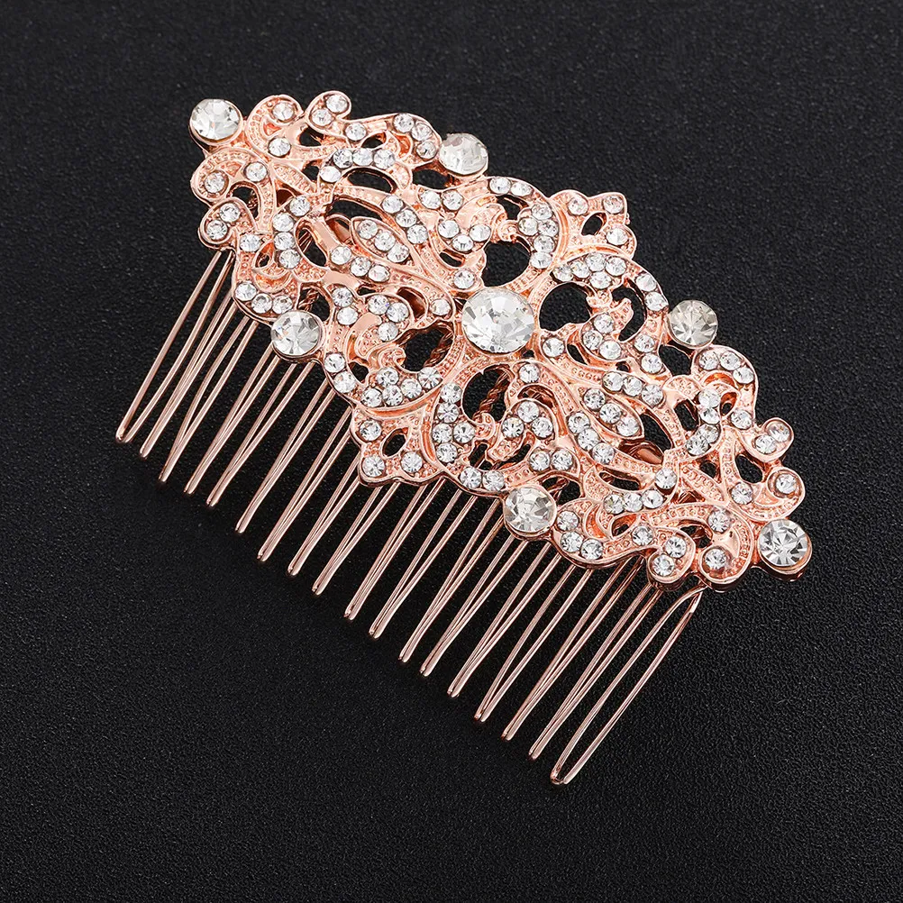 Rose Gold Rhinestone Hair Comb Elegant Bridal Bun Insert Comb for Wedding Party Women Hair Accessories