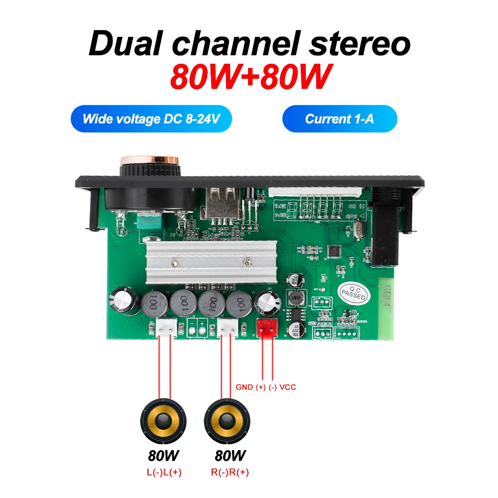 DIY 160W Amplifier Bluetooth 5.1 MP3 Decoder Board 12V 6.5mm Microphone FM Radio TF USB Car Audio Music Record Player Speakers