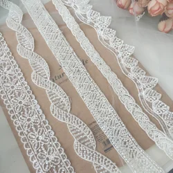 Embroidered Lace Trim Ribbon, White Pearl Rose Flower, Wedding Applique, DIY Manual Sewing Supplies, Craft Decoration, 1 Yard