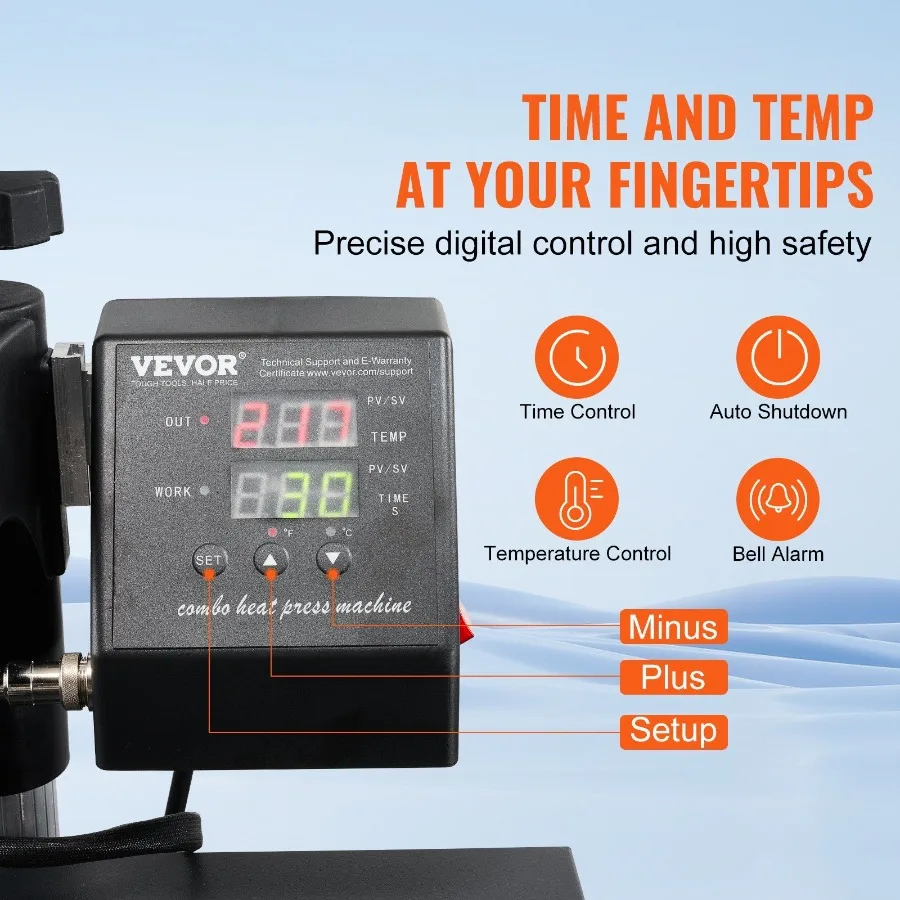 Machine de presse à chaud 15x15 pouces, 8 pièces, 1050W, Combo numérique multifonctionnel, Machine de transfert de chaleur par Sublimation, double affichage LED pour T