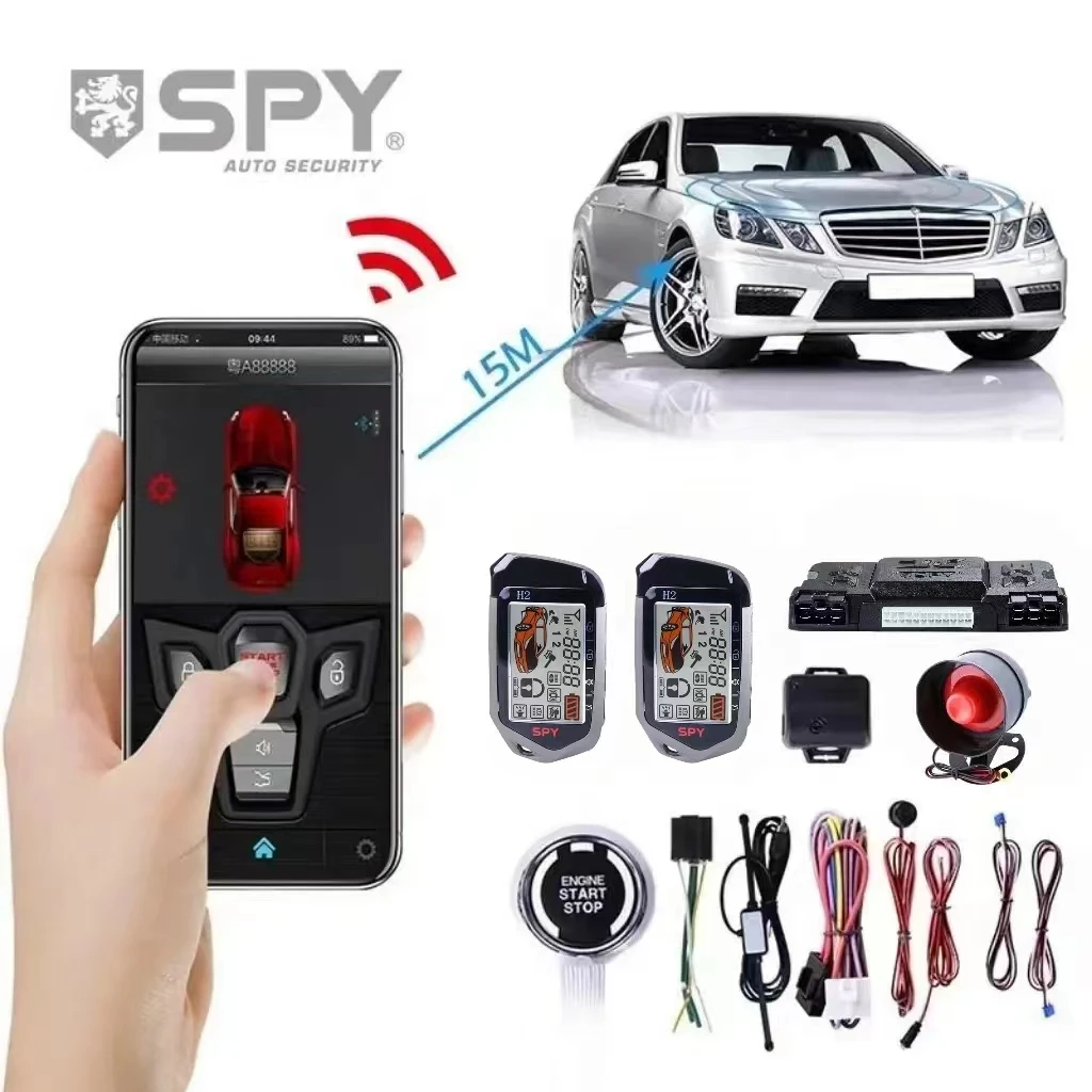 

SPY One Button Start Stop 2 way Car Alarm Kit with Smart Phone Remote Control Ignition Smart Headlight Module PKE Auto Unlocking