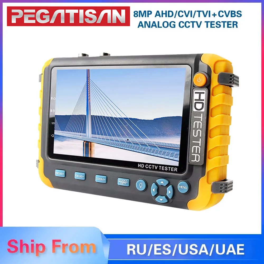 PEGATISAN 8MP CCTV Security Camera Tester IV8W 5Inch CCTV Monitor AHD/CVI/TVI CVBS Analog CCTV Cameras Tester HDMI VGA Input