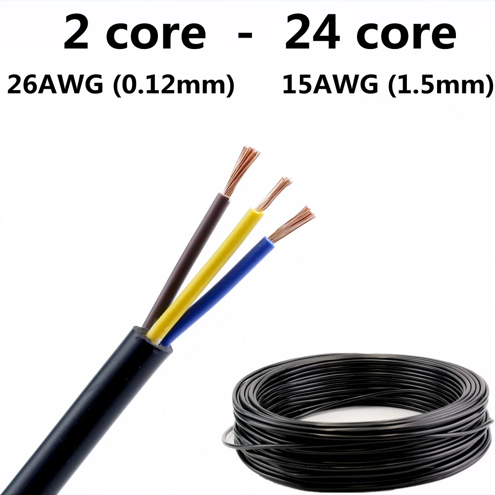 Wielordzeniowy przewód i kabel RVV2 rdzeń-24-rdzeniowa przewód sygnałowy sterująca 22AWG 0.3 0.5 0.75mm 1,5mm 2 kabel pcv