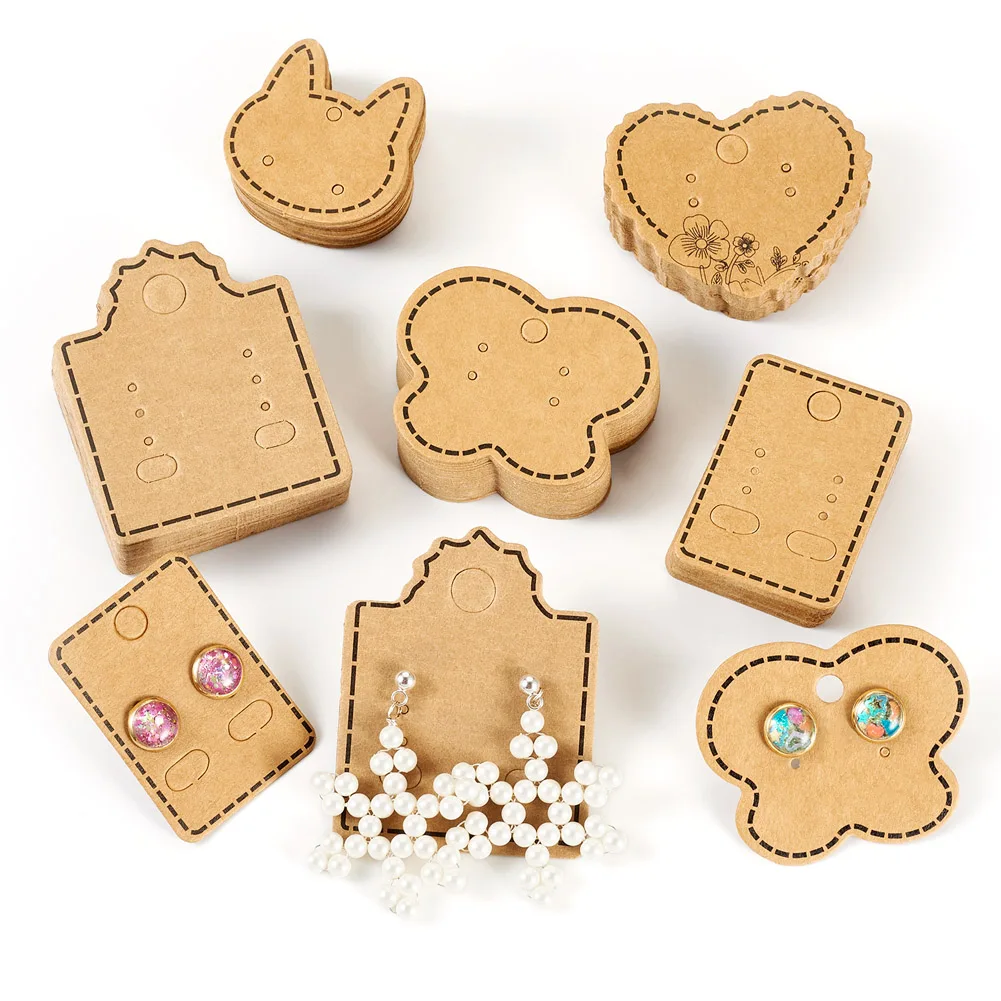 Kraft Paper Jewelry Display Card Rectangle/Square/Cat/Multi-shape Card for Earring Necklace Bracelet Jewelry Display 100-300pcs