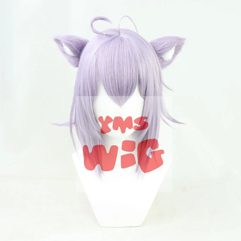 VTuber Nekomata Okayu Cosplay Wig with Ears Hololive Gamers Lilac Straight Short Girls Cosplay Synthetic Hair Holo no Graffiti