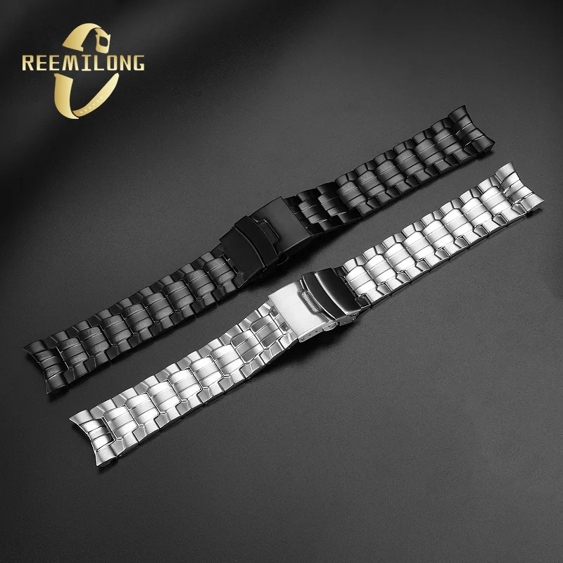 Stainless steel silicone rubber watch strap 22mm High-quality soild metal Silver black watchband accessory For Edifice EF-550D