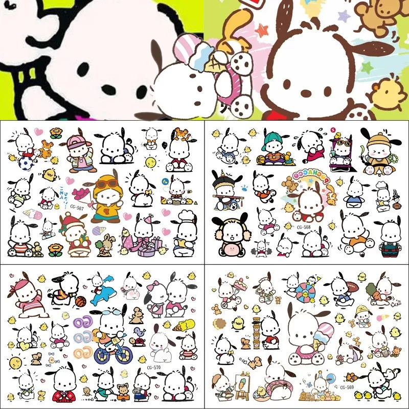 Random 2pcs Sanrio Pochacco Tattoo Stickers Cartoon Ariel Aurora Sticker Waterproof Temporary Tattoo Kids Girls Birthday Gift