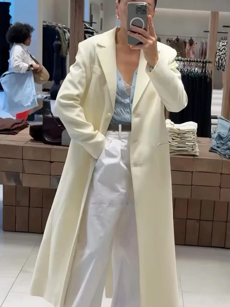 

HH Autumn Winter Women Elegant Lapel Single-breasted Streetwear Pockets Long Coat Women Temperament Long Sleeve Solid Jacket