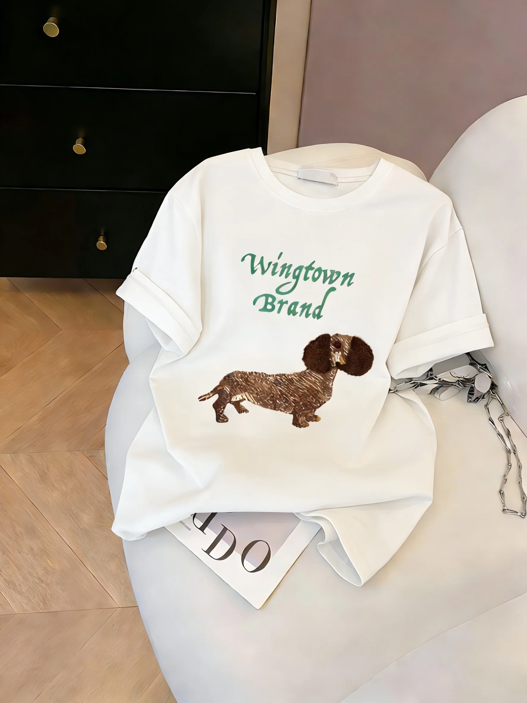 

Ретро-футболка с милым мультяшным принтом собаки, женская летняя тонкая дышащая свободная футболка с коротким рукавом, стандартный крой, полиэстер