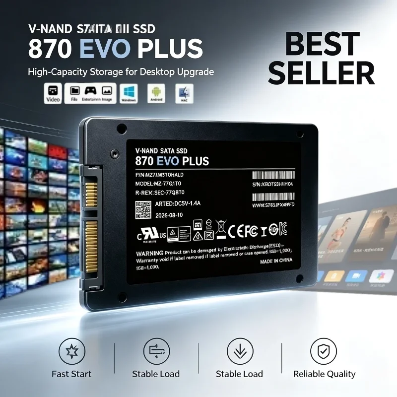 Solid State Disk SSD 870 EVO Plus, Inside Solid State Hard Drive, SATA3, 2.5